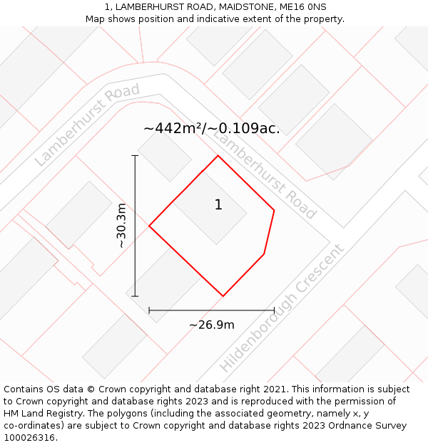 1, LAMBERHURST ROAD, MAIDSTONE, ME16 0NS: Plot and title map