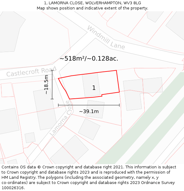 1, LAMORNA CLOSE, WOLVERHAMPTON, WV3 8LG: Plot and title map