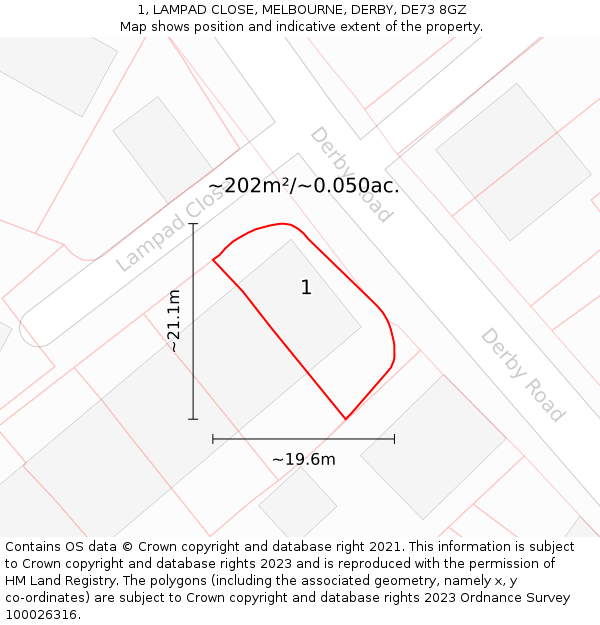 1, LAMPAD CLOSE, MELBOURNE, DERBY, DE73 8GZ: Plot and title map
