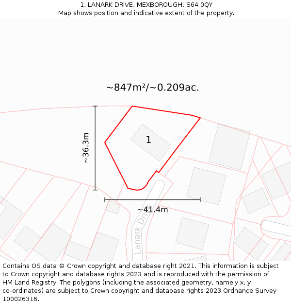 1, LANARK DRIVE, MEXBOROUGH, S64 0QY: Plot and title map