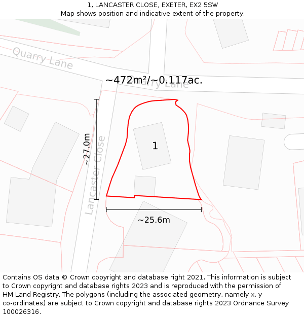 1, LANCASTER CLOSE, EXETER, EX2 5SW: Plot and title map