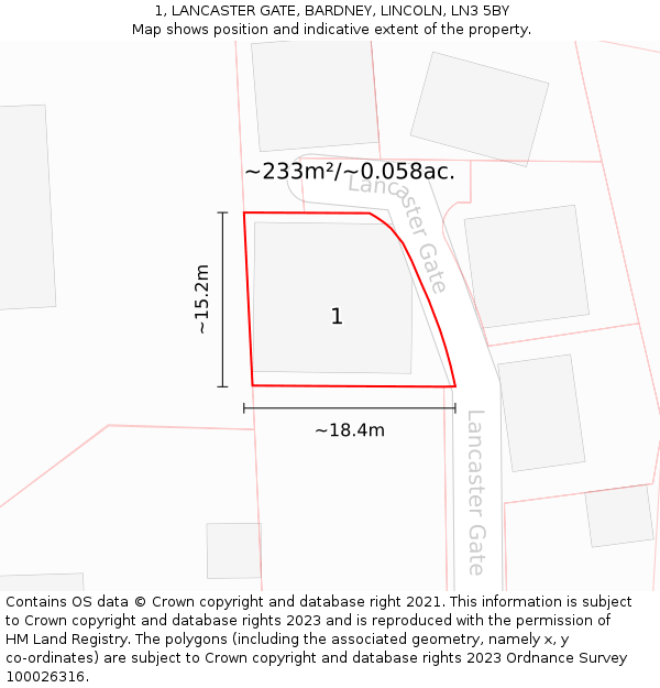 1, LANCASTER GATE, BARDNEY, LINCOLN, LN3 5BY: Plot and title map