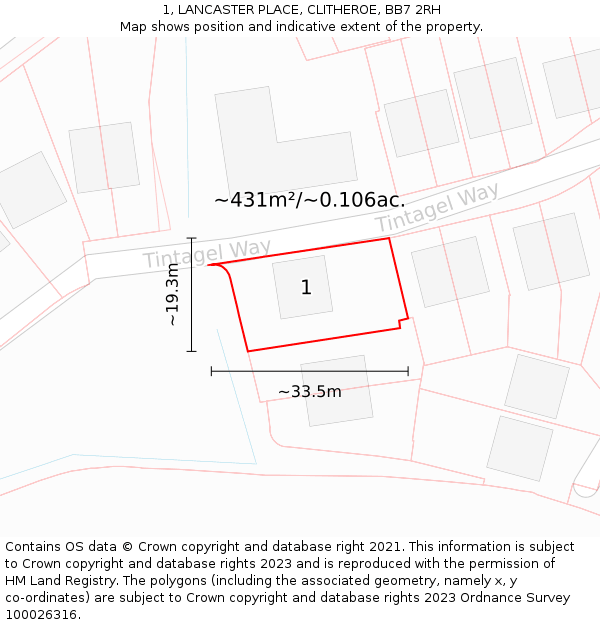 1, LANCASTER PLACE, CLITHEROE, BB7 2RH: Plot and title map