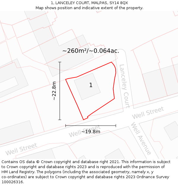 1, LANCELEY COURT, MALPAS, SY14 8QX: Plot and title map