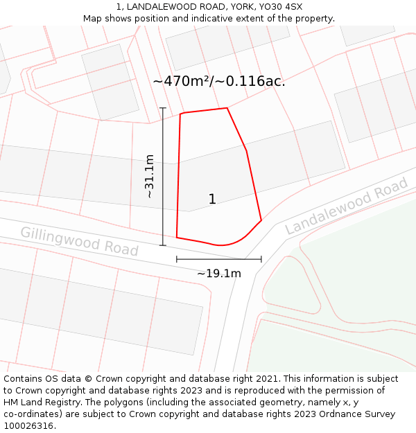 1, LANDALEWOOD ROAD, YORK, YO30 4SX: Plot and title map