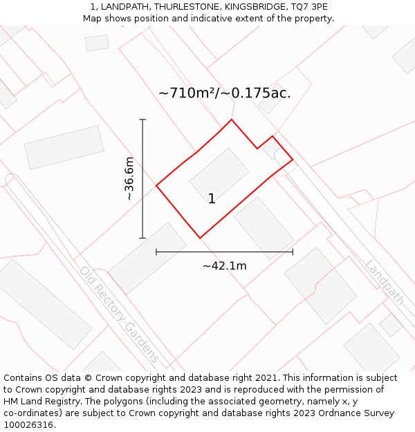 1, LANDPATH, THURLESTONE, KINGSBRIDGE, TQ7 3PE: Plot and title map