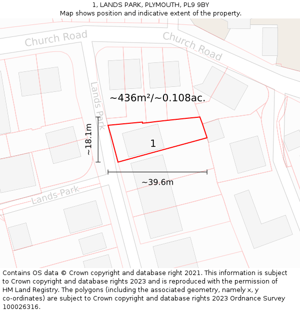 1, LANDS PARK, PLYMOUTH, PL9 9BY: Plot and title map