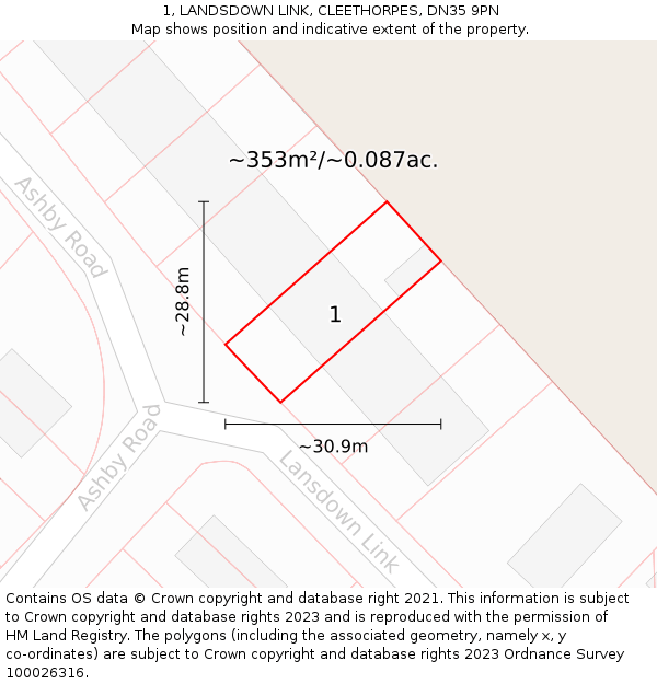 1, LANDSDOWN LINK, CLEETHORPES, DN35 9PN: Plot and title map