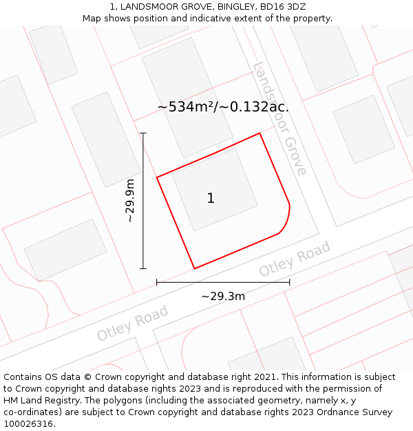 1, LANDSMOOR GROVE, BINGLEY, BD16 3DZ: Plot and title map