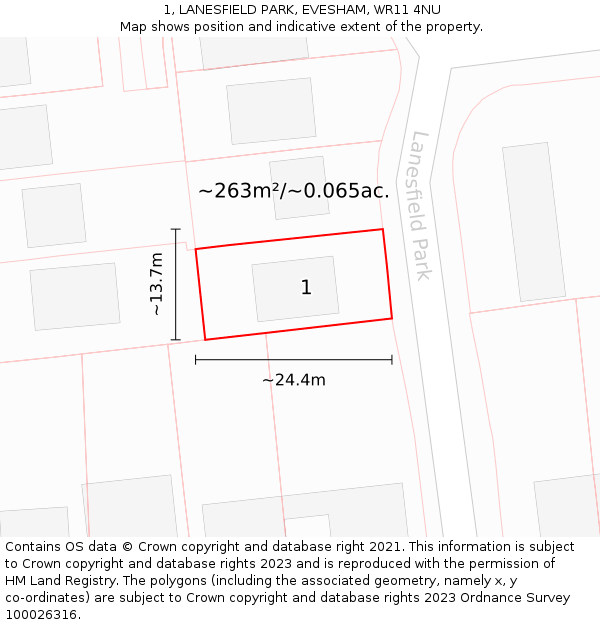 1, LANESFIELD PARK, EVESHAM, WR11 4NU: Plot and title map
