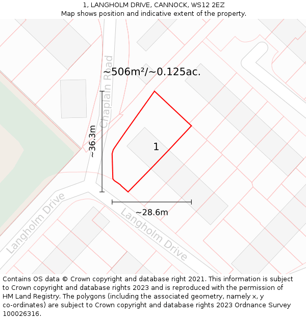 1, LANGHOLM DRIVE, CANNOCK, WS12 2EZ: Plot and title map