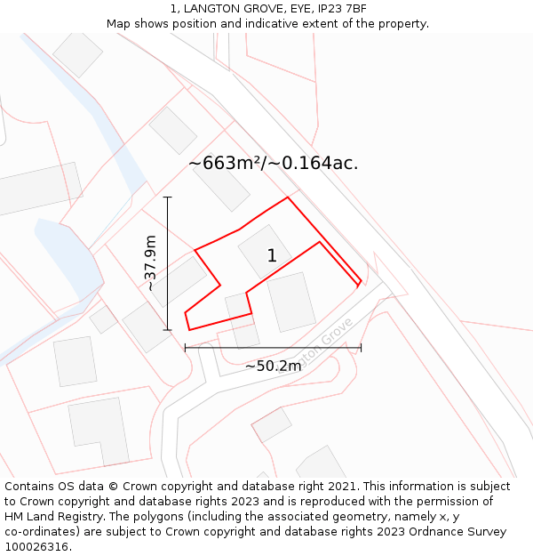 1, LANGTON GROVE, EYE, IP23 7BF: Plot and title map