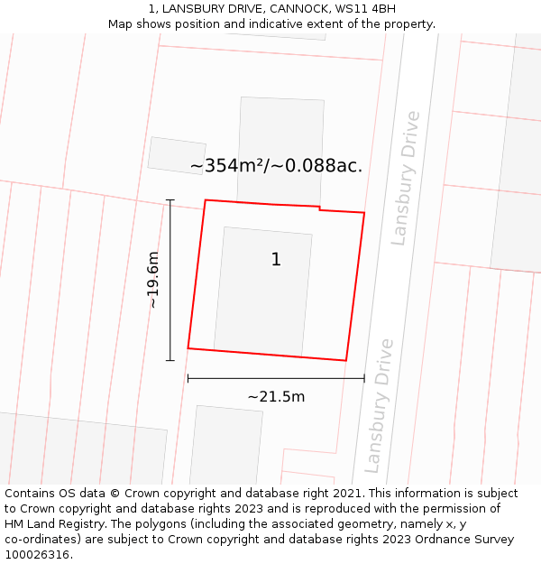 1, LANSBURY DRIVE, CANNOCK, WS11 4BH: Plot and title map