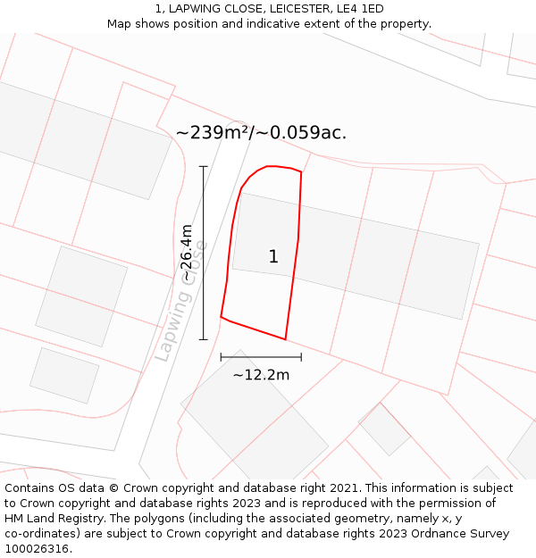 1, LAPWING CLOSE, LEICESTER, LE4 1ED: Plot and title map