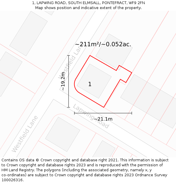 1, LAPWING ROAD, SOUTH ELMSALL, PONTEFRACT, WF9 2FN: Plot and title map