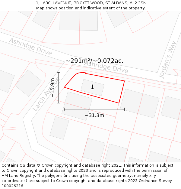 1, LARCH AVENUE, BRICKET WOOD, ST ALBANS, AL2 3SN: Plot and title map