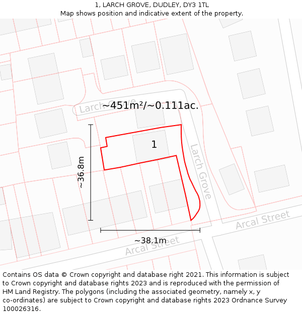 1, LARCH GROVE, DUDLEY, DY3 1TL: Plot and title map