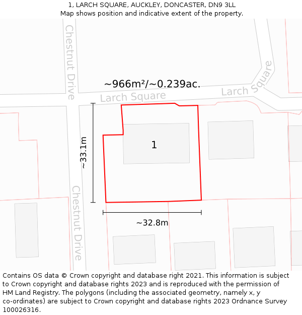 1, LARCH SQUARE, AUCKLEY, DONCASTER, DN9 3LL: Plot and title map