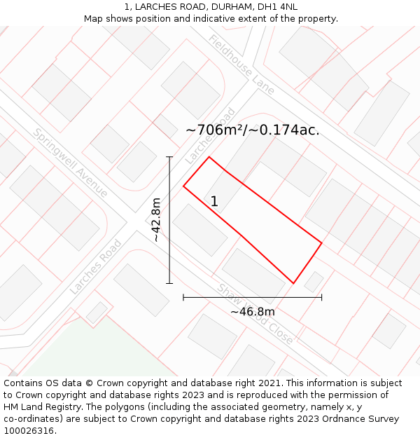 1, LARCHES ROAD, DURHAM, DH1 4NL: Plot and title map