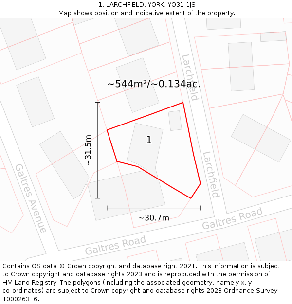 1, LARCHFIELD, YORK, YO31 1JS: Plot and title map