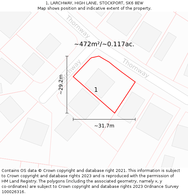 1, LARCHWAY, HIGH LANE, STOCKPORT, SK6 8EW: Plot and title map