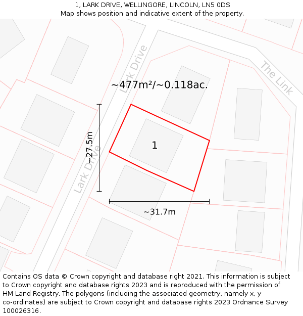 1, LARK DRIVE, WELLINGORE, LINCOLN, LN5 0DS: Plot and title map