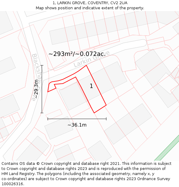 1, LARKIN GROVE, COVENTRY, CV2 2UA: Plot and title map