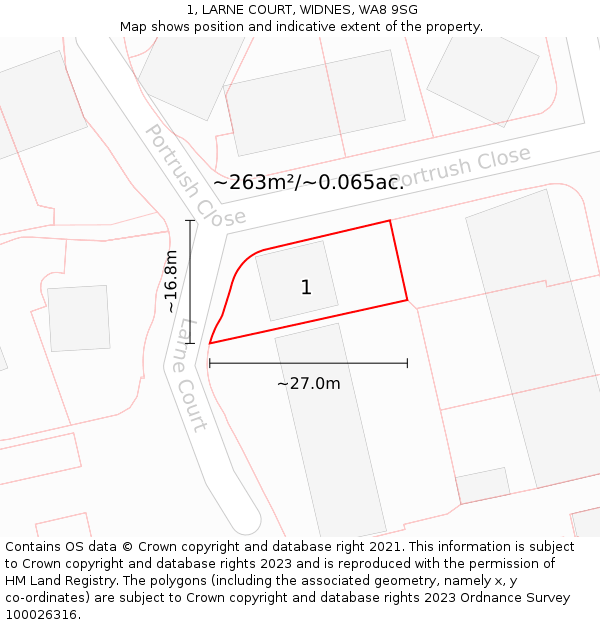 1, LARNE COURT, WIDNES, WA8 9SG: Plot and title map
