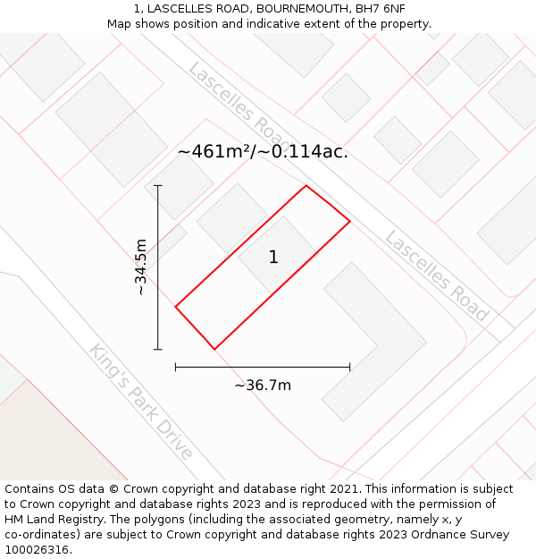 1, LASCELLES ROAD, BOURNEMOUTH, BH7 6NF: Plot and title map