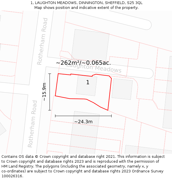 1, LAUGHTON MEADOWS, DINNINGTON, SHEFFIELD, S25 3QL: Plot and title map