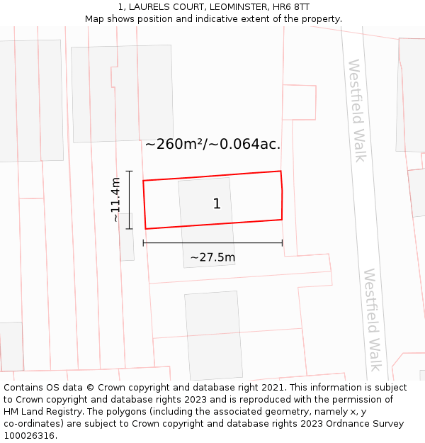 1, LAURELS COURT, LEOMINSTER, HR6 8TT: Plot and title map