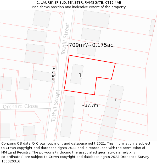 1, LAURENSFIELD, MINSTER, RAMSGATE, CT12 4AE: Plot and title map