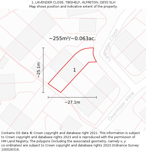 1, LAVENDER CLOSE, TIBSHELF, ALFRETON, DE55 5LH: Plot and title map