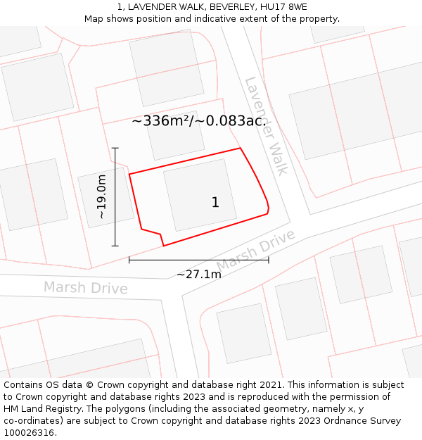 1, LAVENDER WALK, BEVERLEY, HU17 8WE: Plot and title map