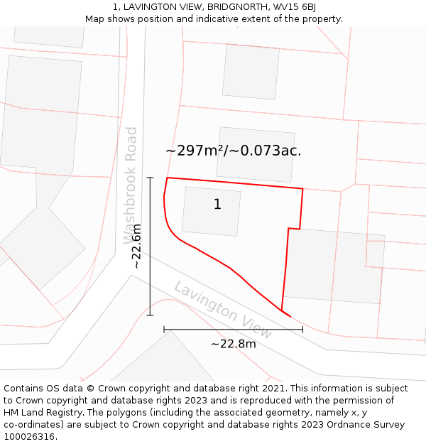 1, LAVINGTON VIEW, BRIDGNORTH, WV15 6BJ: Plot and title map