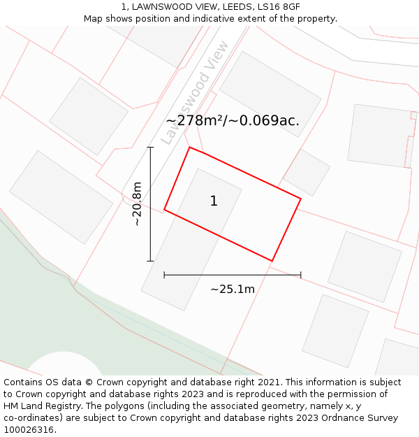 1, LAWNSWOOD VIEW, LEEDS, LS16 8GF: Plot and title map