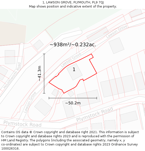 1, LAWSON GROVE, PLYMOUTH, PL9 7QJ: Plot and title map