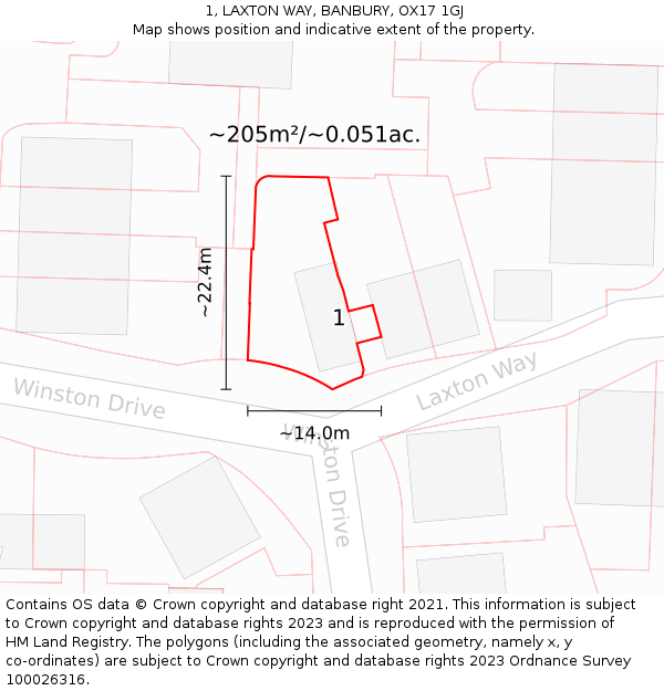 1, LAXTON WAY, BANBURY, OX17 1GJ: Plot and title map