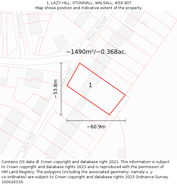 1, LAZY HILL, STONNALL, WALSALL, WS9 9DT: Plot and title map