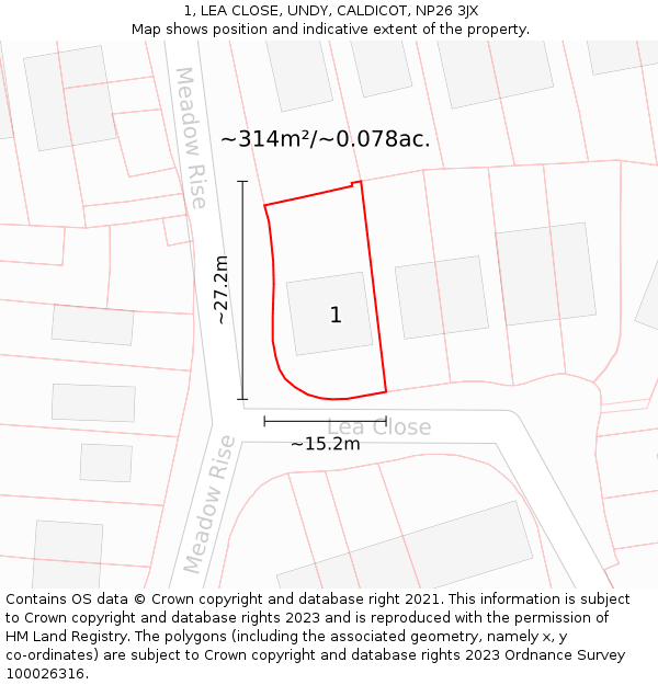 1, LEA CLOSE, UNDY, CALDICOT, NP26 3JX: Plot and title map