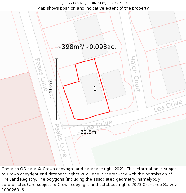 1, LEA DRIVE, GRIMSBY, DN32 9FB: Plot and title map