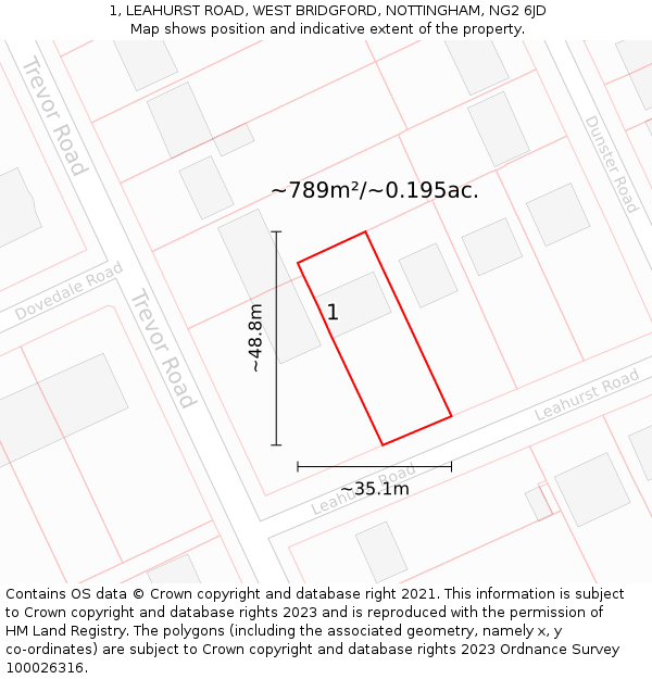 1, LEAHURST ROAD, WEST BRIDGFORD, NOTTINGHAM, NG2 6JD: Plot and title map