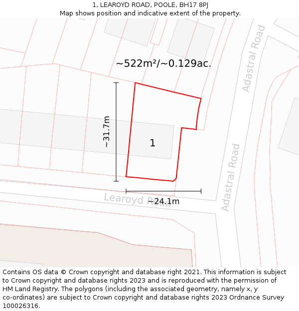 1, LEAROYD ROAD, POOLE, BH17 8PJ: Plot and title map