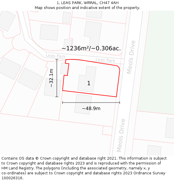 1, LEAS PARK, WIRRAL, CH47 4AH: Plot and title map