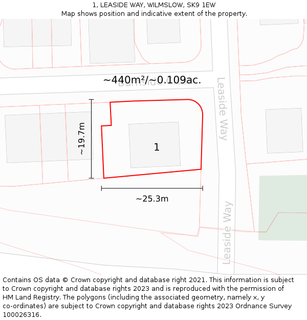 1, LEASIDE WAY, WILMSLOW, SK9 1EW: Plot and title map