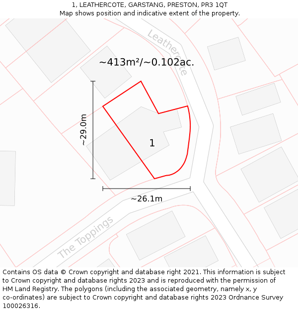 1, LEATHERCOTE, GARSTANG, PRESTON, PR3 1QT: Plot and title map