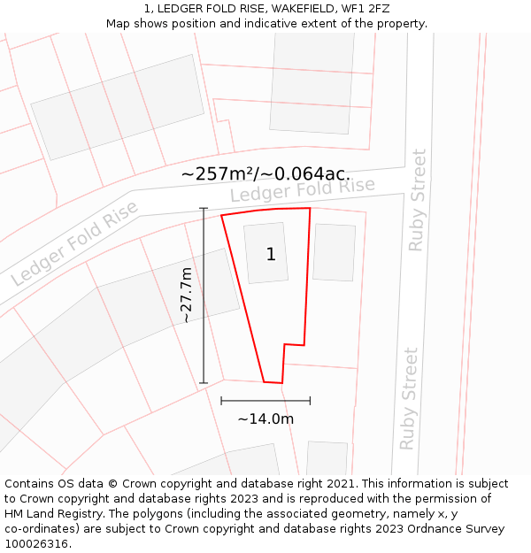 1, LEDGER FOLD RISE, WAKEFIELD, WF1 2FZ: Plot and title map