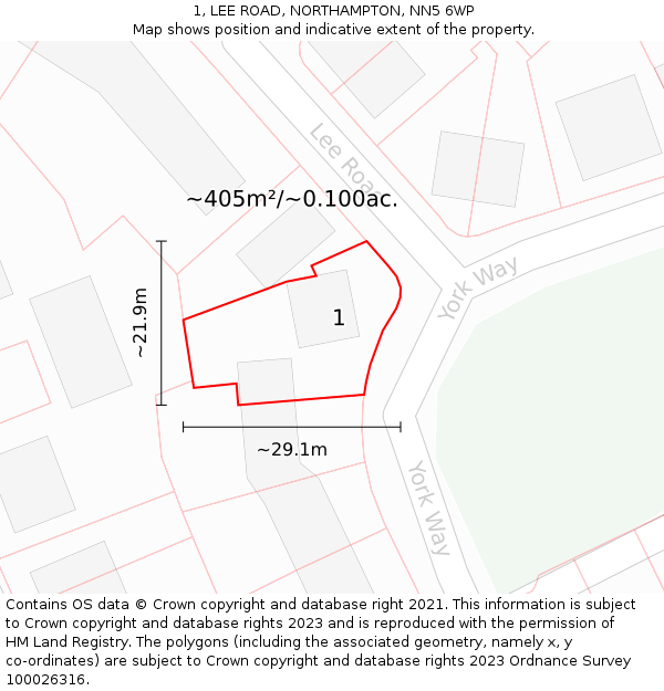 1, LEE ROAD, NORTHAMPTON, NN5 6WP: Plot and title map