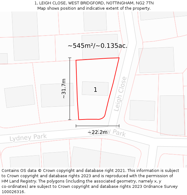 1, LEIGH CLOSE, WEST BRIDGFORD, NOTTINGHAM, NG2 7TN: Plot and title map