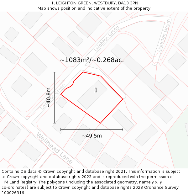 1, LEIGHTON GREEN, WESTBURY, BA13 3PN: Plot and title map